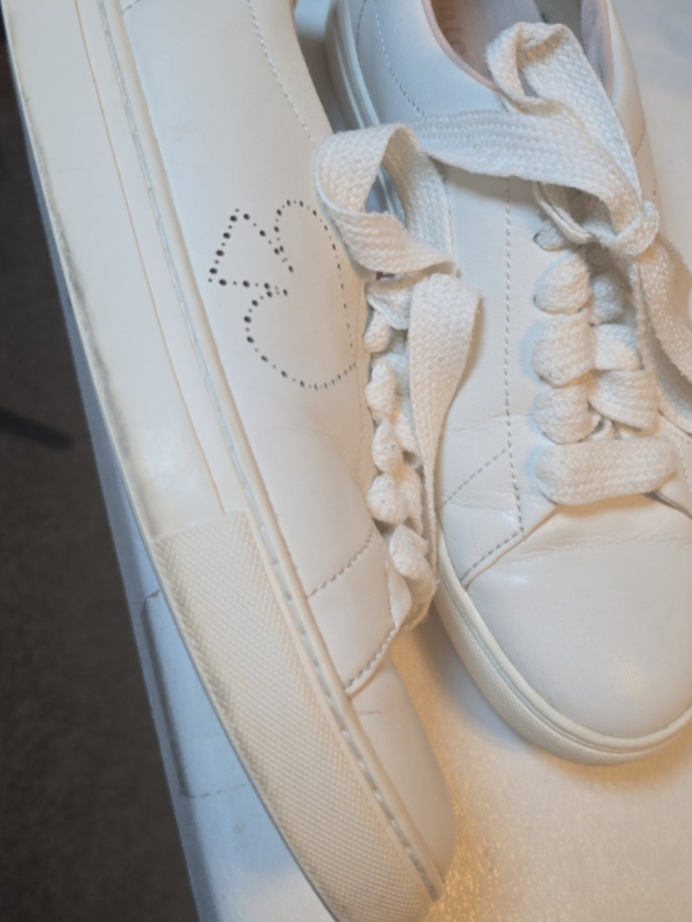 Kids White Heart Detail Lace-Up Sneakers
